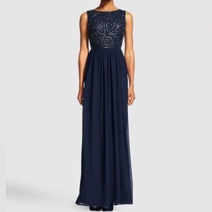 Adrianna Papell Navy Women Empire Waist Beaded Gown Dress
